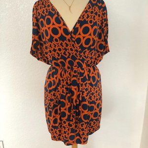 Hello Miss Orange & Blue Geometric Pattern Dress